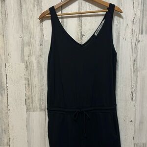 D6- All black supper soft stretchy tank top jumpsuit pockets tie waist medium M